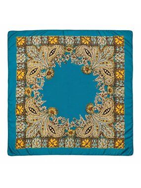 Turquoise Paisley Satin Wild Rag Scarf 35x35 Western Cowgirl Rodeo